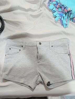 Andrew Christian Light Gray Denim Short Shorts with Red-White-Blue Side Stripe